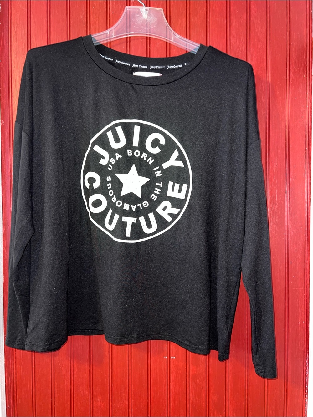 Juicy Couture Black Long-Sleeve Tee with White Logo Graphic XL